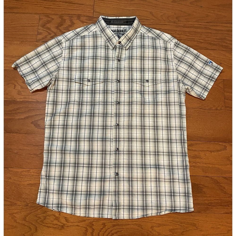 Kuhl Mens Large Plaid Mountain Grown Button Up Shirt Sunglasses Casual Green